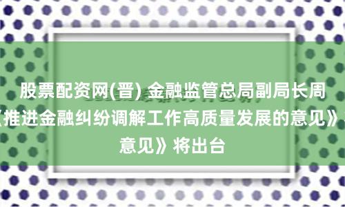 股票配资网(晋) 金融监管总局副局长周亮：《推进金融纠纷调解工作高质量发展的意见》将出台